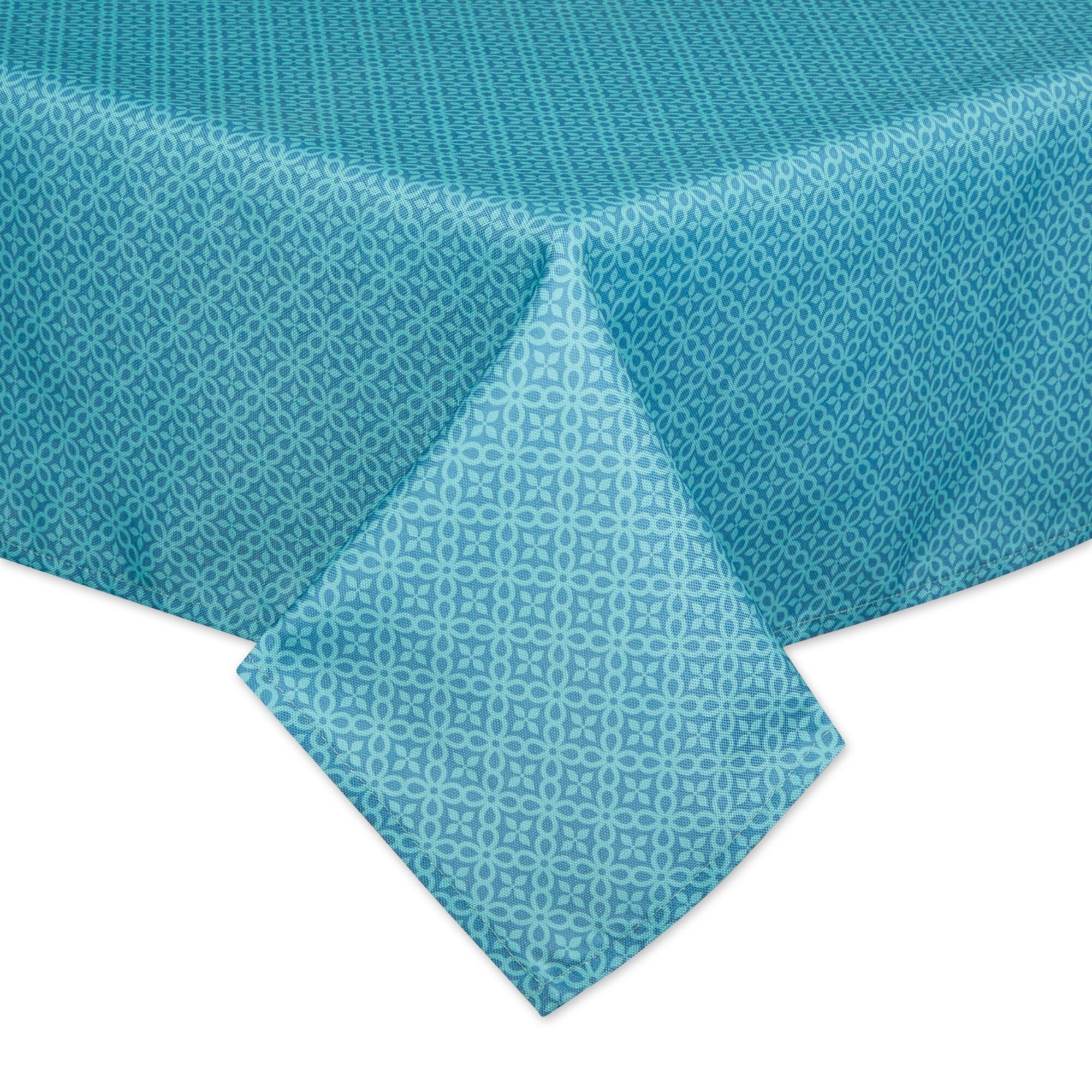 Storm Blue Tonal Lattice Print Outdoor Tablecloth with Zipper, 60" x 120"